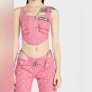 Namilla Pink Zip-Front Utility Crop Top